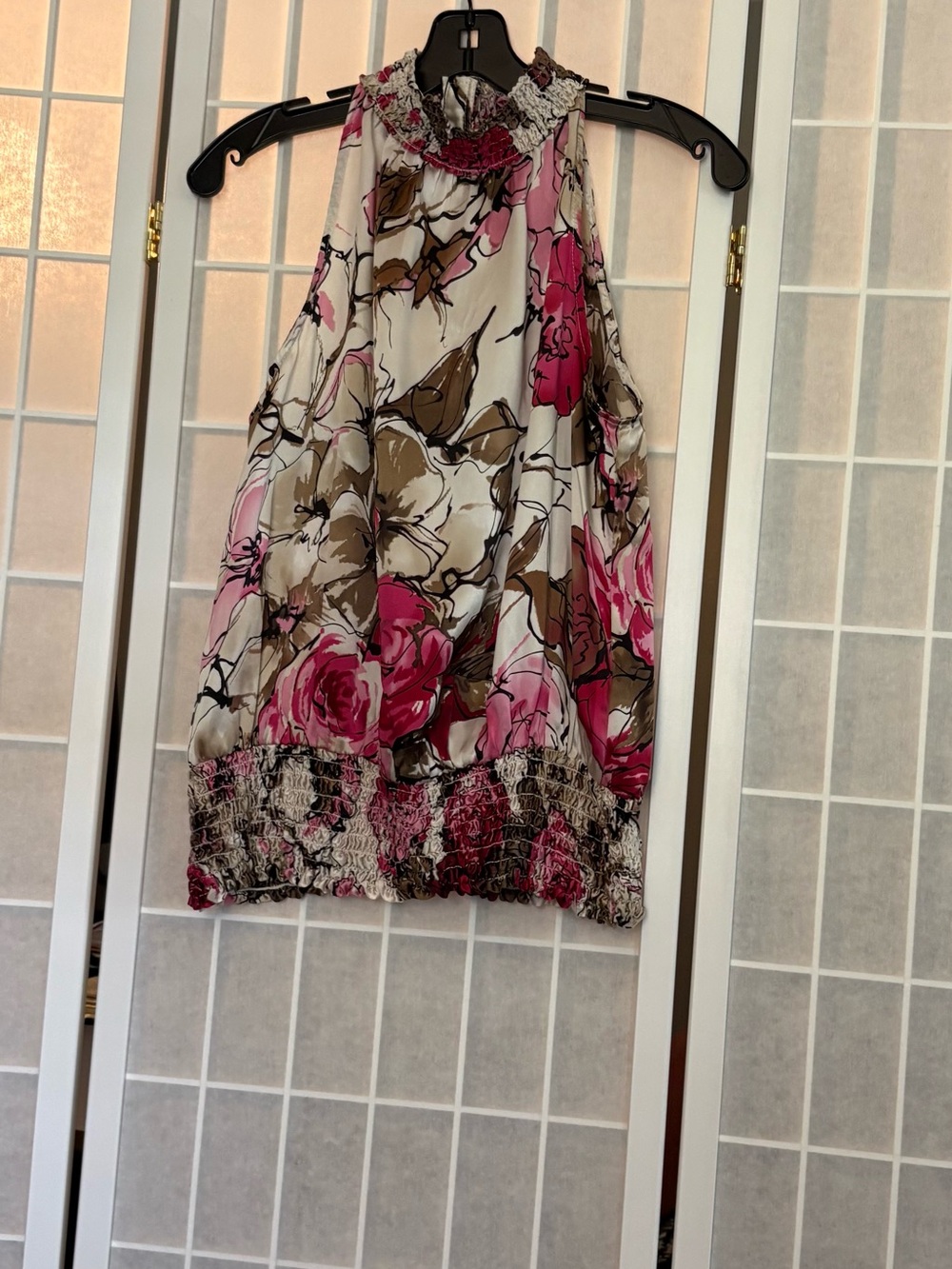 Cache Pink, White & Brown Floral Halter Top